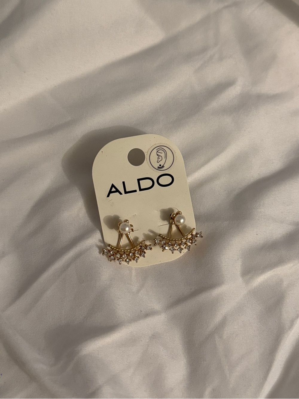 Aldo Stravino Crystal Ear Jackets Gold Pearl Rhinestone Earrings Set